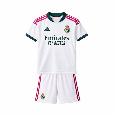 real madrid 2026-2027 kids home kit front view